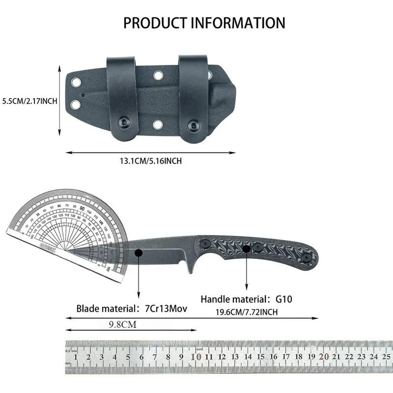 Everyday Carry (Edc) Knife - Full Tang Fixed Blade Knives 7Cr13MoV