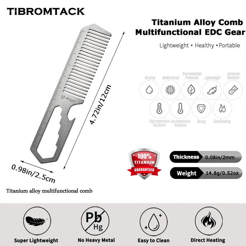 Comb Pocket Titanium - TIBROMTACK Titanium 4-in-1 EDC Comb Tool